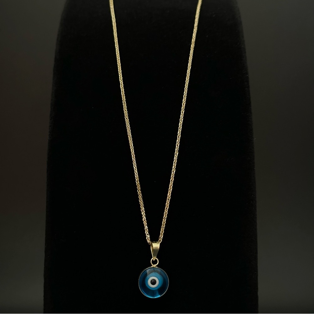 18”14K Gold Spiga Solid Chain & 14K Gold evil eye beaded pendant. ( 2 piece) - Picture 17 of 17